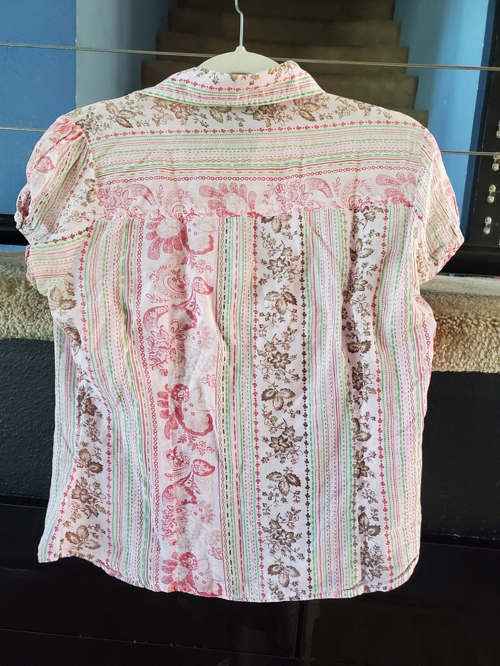 Pink Floral-Stripe Ruffle Button Front Blouse - Picture 3 of 3